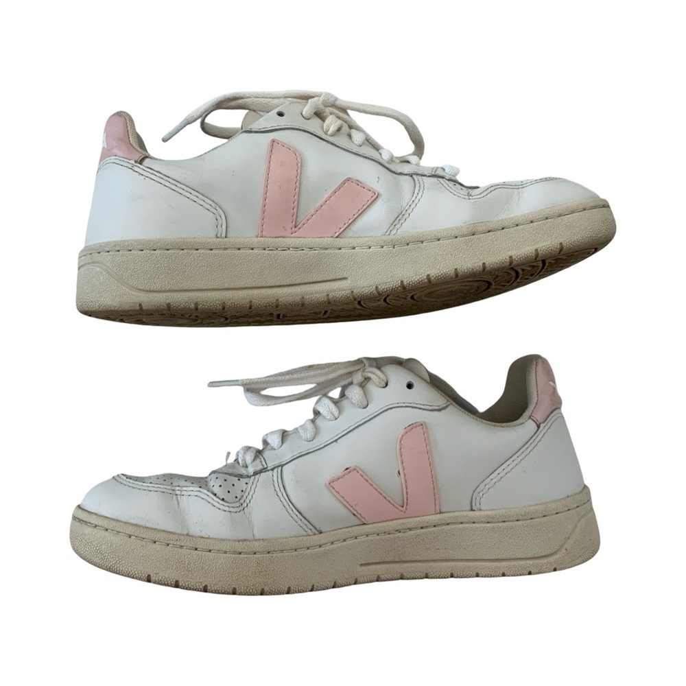 Veja V-10 Leather Sneaker Pink/White Size 7 - Picture 4 of 7